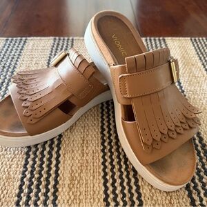 Vionic Brown Fringe Slide Sandals Sz. 7.5